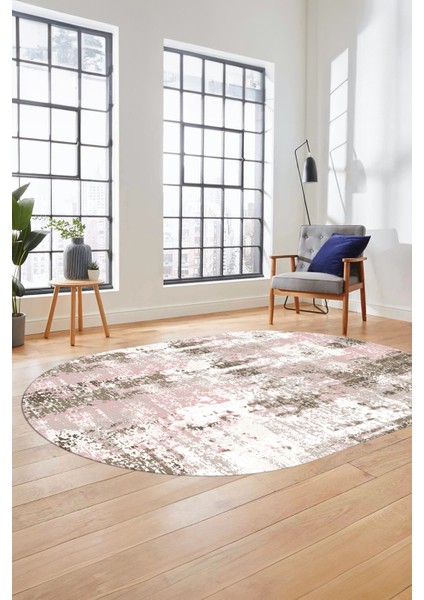 Dijital Baskı Kaymaz Yıkanabilir Sade Düz Renk Tasarım Oval Yolluk Salon Halısı, O-Sade-44-Pembe,