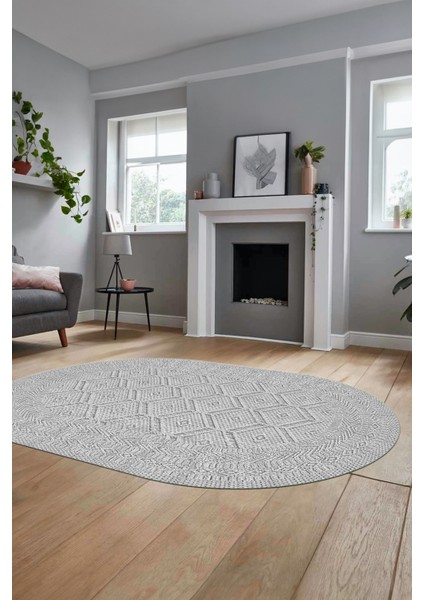 Baskılı Kaymaz Taban Yıkanabilir Sade Düz Desen Oval Yolluk Mutfak Salon Halısı, O-Sade-10-Gri, modelleri