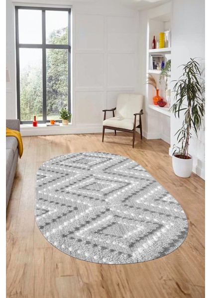 Düz Renk Sade Kilim Motifli Dijital Kaymaz Taban Yıkanabilir Oval Salon Halısı, O-Sade-33-Gri, fiyatları