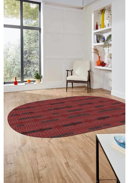 Dijital Baskı Kaymaz Yıkanabilir Sade Düz Oval Yolluk Koridor Salon Halısı, O-Sade-49-Kırmızı,