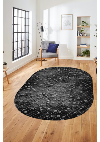 Dijital Baskı Kaymaz Yıkanabilir Sade 3D Oval Yolluk Koridor Salon Halısı, O-Sade-48-Antrasit, fiyatları