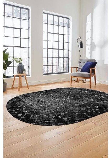 Dijital Baskı Kaymaz Yıkanabilir Sade 3D Oval Yolluk Koridor Salon Halısı, O-Sade-48-Antrasit, modelleri