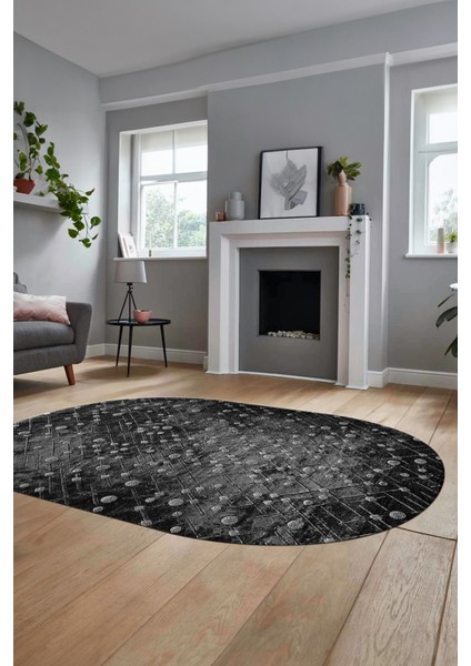 Dijital Baskı Kaymaz Yıkanabilir Sade 3D Oval Yolluk Koridor Salon Halısı, O-Sade-48-Antrasit, indirimleri