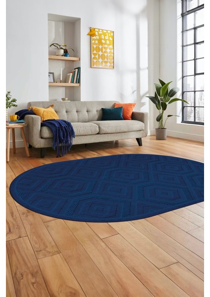Düz Renk Sade Desen Motifli Kaymaz Taban Yıkanabilir Oval Yolluk Salon Halısı, O-Sade-26-Mavi, modelleri