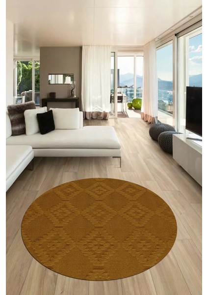 Dijital Kaymaz Taban Yıkanabilir Şık Kilim Desen Yuvarlak Mutfak Salon Halısı, Y-Sade-03-Kahve, fiyatları