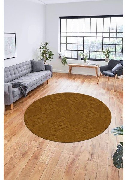 Dijital Kaymaz Taban Yıkanabilir Şık Kilim Desen Yuvarlak Mutfak Salon Halısı, Y-Sade-03-Kahve, indirimleri