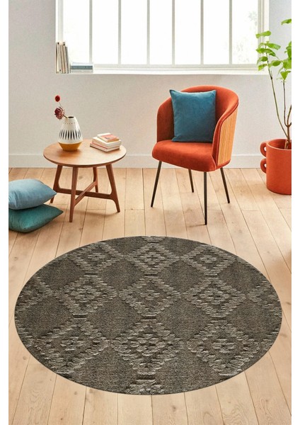 Dijital Kaymaz Taban Yıkanabilir Şık Kilim Desen Yuvarlak Mutfak Salon Halısı, Y-Sade-03-Vizon, modelleri