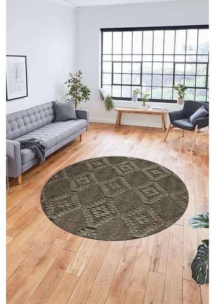Dijital Kaymaz Taban Yıkanabilir Şık Kilim Desen Yuvarlak Mutfak Salon Halısı, Y-Sade-03-Vizon, indirimleri