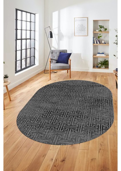 Dijital Baskı Kaymaz Yıkanabilir Sade Düz Desen Oval Yolluk Mutfak Salon Halısı, O-Sade-38-Gri, fırsatları