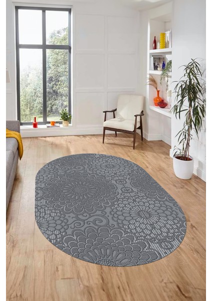 Düz Renk Sade Motifli Dijital Kaymaz Taban Yıkanabilir Oval Yolluk Salon Halısı, O-Sade-34-Gri, fiyatları