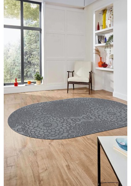 Düz Renk Sade Motifli Dijital Kaymaz Taban Yıkanabilir Oval Yolluk Salon Halısı, O-Sade-34-Gri, modelleri