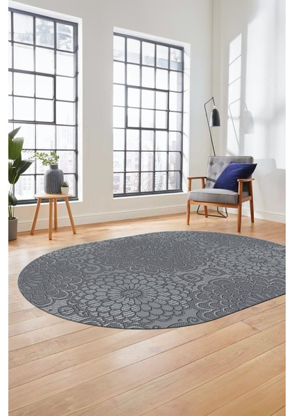 Düz Renk Sade Motifli Dijital Kaymaz Taban Yıkanabilir Oval Yolluk Salon Halısı, O-Sade-34-Gri, indirimleri