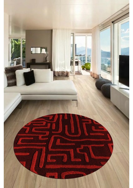 Dijital Kaymaz Taban Yıkanabilir Sade Düz Desen Yuvarlak Mutfak Salon Halısı, Y-Sade-09-Bordo,