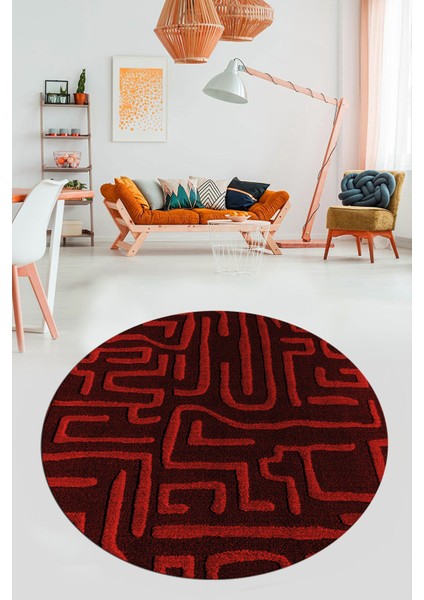 Dijital Kaymaz Taban Yıkanabilir Sade Düz Desen Yuvarlak Mutfak Salon Halısı, Y-Sade-09-Bordo, modelleri