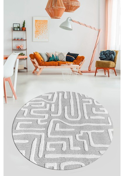 Dijital Kaymaz Taban Yıkanabilir Sade Düz Desen Yuvarlak Mutfak Salon Halısı, Y-Sade-09-Gri, modelleri