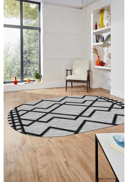 Dijital Baskı Kaymaz Yıkanabilir Sade Tasarım Oval Yolluk Mutfak Salon Halısı, O-Sade-42-Siyah, fiyatları