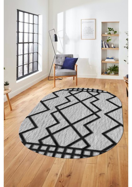 Dijital Baskı Kaymaz Yıkanabilir Sade Tasarım Oval Yolluk Mutfak Salon Halısı, O-Sade-42-Siyah, modelleri