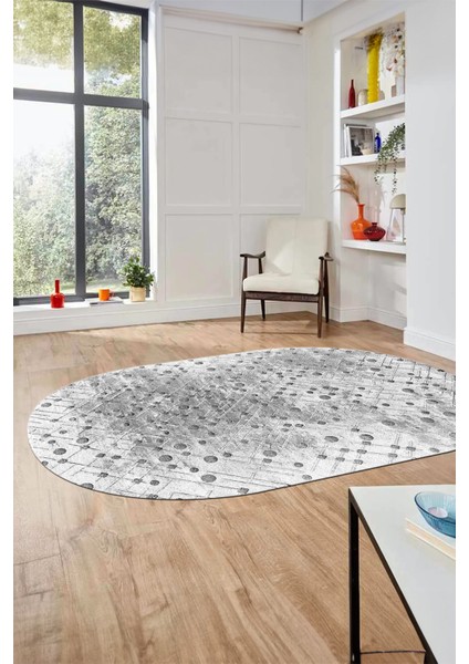 Dijital Baskı Kaymaz Yıkanabilir Sade 3D Oval Yolluk Koridor Salon Halısı, O-Sade-48-Gri,