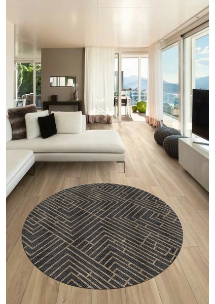 Dijital Kaymaz Taban Yıkanabilir Sade Motifli Yuvarlak Mutfak Salon Halısı, Y-Sade-11-Vizon,