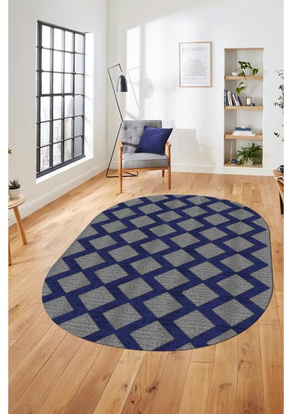 Dijital Baskı Kaymaz Yıkanabilir Sade Motifli Oval Yolluk Mutfak Salon Halısı, O-Sade-40-Mavi, modelleri