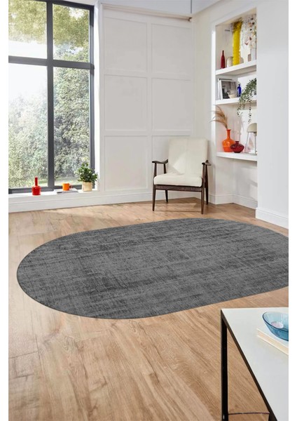Dijital Baskı Kaymaz Yıkanabilir Sade Düz Renk Tasarım Oval Yolluk Salon Halısı, O-Sade-45-Gri,