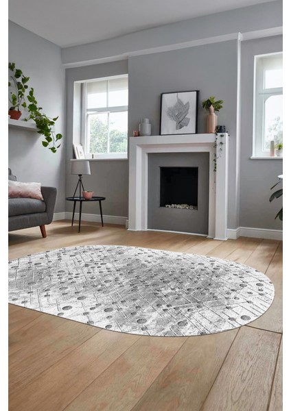 Dijital Baskı Kaymaz Yıkanabilir Sade 3D Oval Yolluk Koridor Salon Halısı, O-Sade-48-Gri, indirimleri