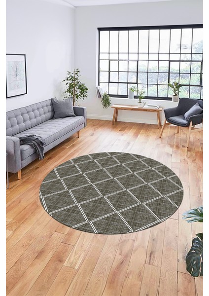 Baklava Desenli Sade Motifli Kaymaz Taban Yıkanabilir Yuvarlak Salon Halısı, Y-Sade-29-Kahve,