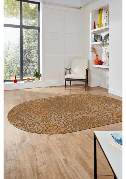 Düz Renk Sade Motifli Dijital Kaymaz Taban Yıkanabilir Oval Yolluk Salon Halısı, O-Sade-34-Kahve, modelleri