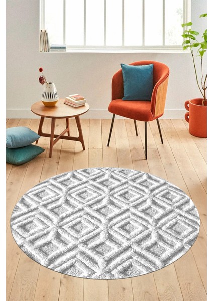 3D Dijital Kaymaz Taban Yıkanabilir Kilim Desen Yuvarlak Mutfak Salon Halısı, Y-Sade-04-Gri,