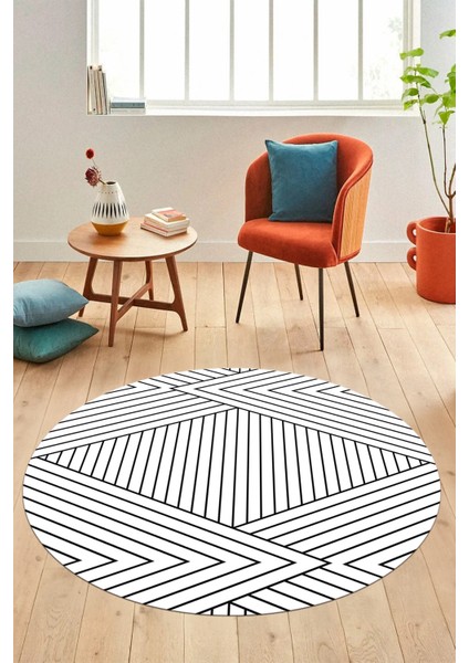 Dijital Kaymaz Taban Yıkanabilir Çizgili Desen Yuvarlak Mutfak Salon Halısı, Y-Sade-08-Beyaz, fiyatları