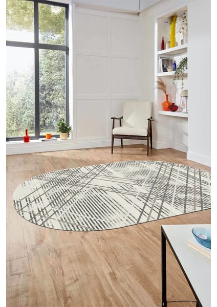 Dijital Baskı Kaymaz Yıkanabilir Sade Çizgili Oval Yolluk Mutfak Salon Halısı, O-Sade-39-Krem, fiyatları