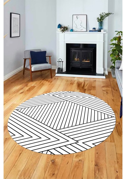 Dijital Kaymaz Taban Yıkanabilir Çizgili Desen Yuvarlak Mutfak Salon Halısı, Y-Sade-08-Beyaz, indirimleri