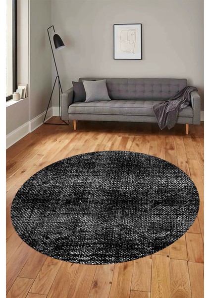 Düz Renk Sade Desenli Dijital Kaymaz Taban Yıkanabilir Yuvarlak Salon Halısı, Y-Sade-35-Siyah, modelleri