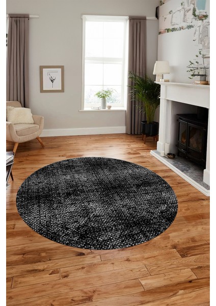 Düz Renk Sade Desenli Dijital Kaymaz Taban Yıkanabilir Yuvarlak Salon Halısı, Y-Sade-35-Siyah, fırsatları