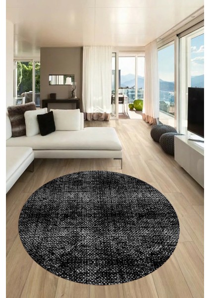 Düz Renk Sade Desenli Dijital Kaymaz Taban Yıkanabilir Yuvarlak Salon Halısı, Y-Sade-35-Siyah, indirimleri