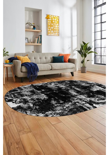 Düz Renk Sade Desen Dijital Kaymaz Taban Yıkanabilir Oval Yolluk Salon Halısı, O-Sade-25-Siyah, modelleri