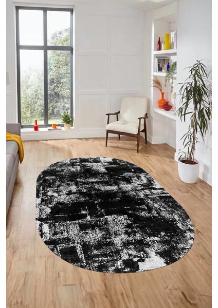 Düz Renk Sade Desen Dijital Kaymaz Taban Yıkanabilir Oval Yolluk Salon Halısı, O-Sade-25-Siyah, fırsatları