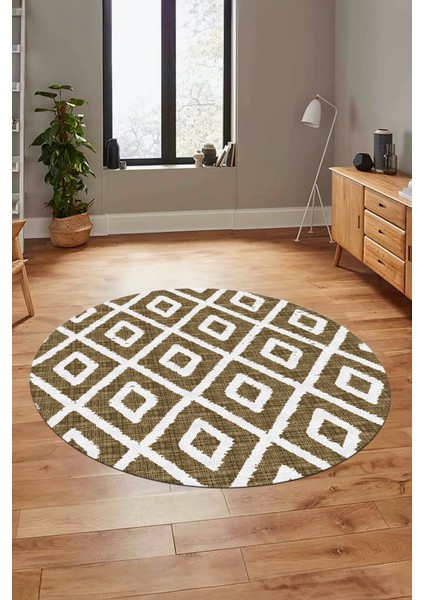 Sade Baklava Desen Motifli Kaymaz Taban Yıkanabilir Yuvarlak Salon Halısı, Y-Sade-27-Kahve, modelleri