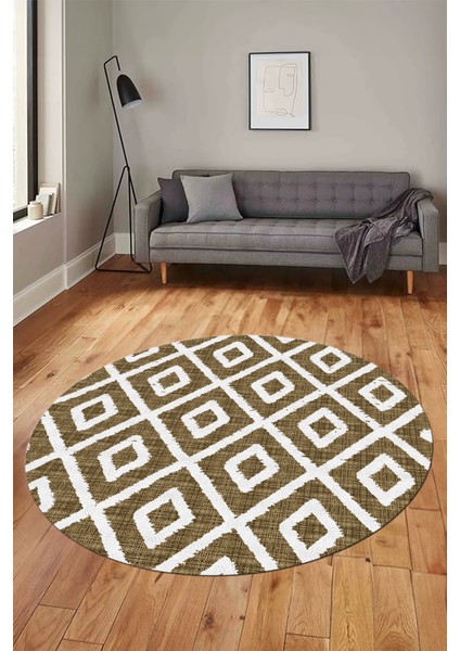 Sade Baklava Desen Motifli Kaymaz Taban Yıkanabilir Yuvarlak Salon Halısı, Y-Sade-27-Kahve, fırsatları