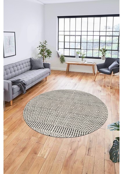 Dijital Kaymaz Taban Yıkanabilir Sade Desen Yuvarlak Mutfak Salon Halısı, Y-Sade-18-Krem, modelleri