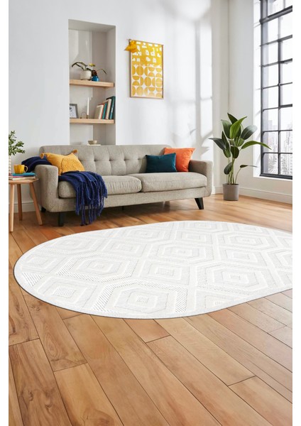 Düz Renk Sade Desen Motifli Kaymaz Taban Yıkanabilir Oval Yolluk Salon Halısı, O-Sade-26-Beyaz, modelleri