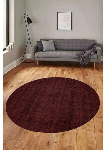 Dijital Baskı Kaymaz Yıkanabilir Sade Düz Renk Tasarım Yuvarlak Salon Halısı, Y-Sade-45-Bordo,