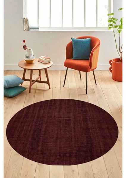 Dijital Baskı Kaymaz Yıkanabilir Sade Düz Renk Tasarım Yuvarlak Salon Halısı, Y-Sade-45-Bordo,