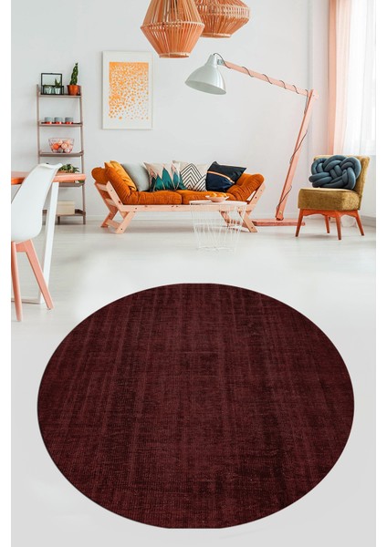 Dijital Baskı Kaymaz Yıkanabilir Sade Düz Renk Tasarım Yuvarlak Salon Halısı, Y-Sade-45-Bordo,