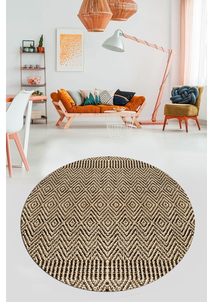 Dijital Kaymaz Taban Yıkanabilir Sade Desen Yuvarlak Mutfak Salon Halısı, Y-Sade-18-Kahve, fiyatları