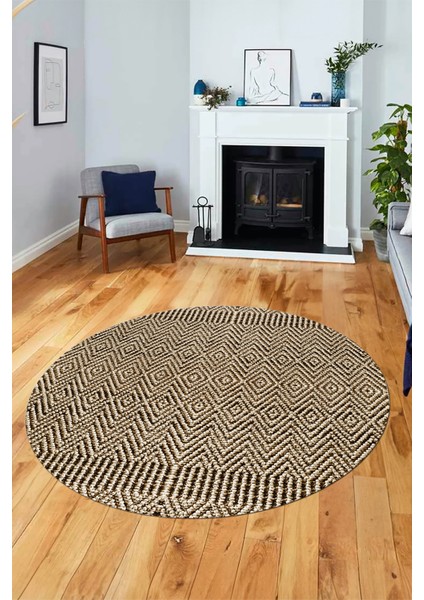 Dijital Kaymaz Taban Yıkanabilir Sade Desen Yuvarlak Mutfak Salon Halısı, Y-Sade-18-Kahve, fırsatları