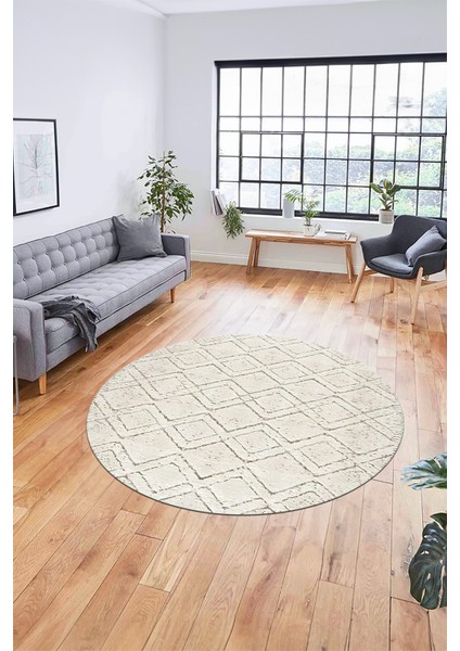 3D Dijital Kaymaz Taban Yıkanabilir Kilim Desen Yuvarlak Mutfak Salon Halısı, Y-Sade-05-Krem, indirimleri
