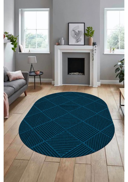 Dijital Baskı Kaymaz Yıkanabilir Sade Oval Yolluk Mutfak Koridor Salon Halısı, O-Sade-46-Mavi, fırsatları