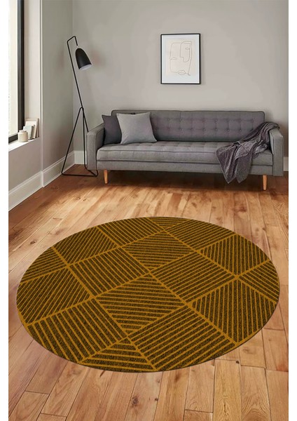 Dijital Baskı Kaymaz Yıkanabilir Sade Yuvarlak Mutfak Salon Halısı, Y-Sade-46-Sarı,