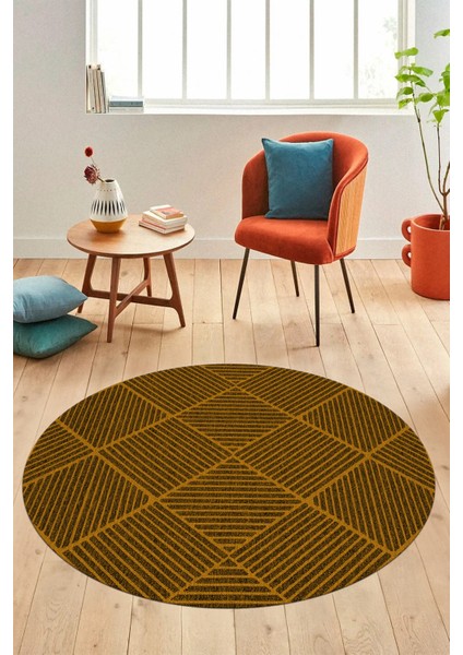 Dijital Baskı Kaymaz Yıkanabilir Sade Yuvarlak Mutfak Salon Halısı, Y-Sade-46-Sarı, fırsatları